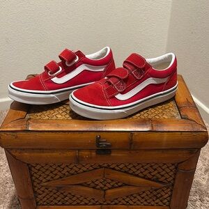 Vans Red and White Velcro Sneakers